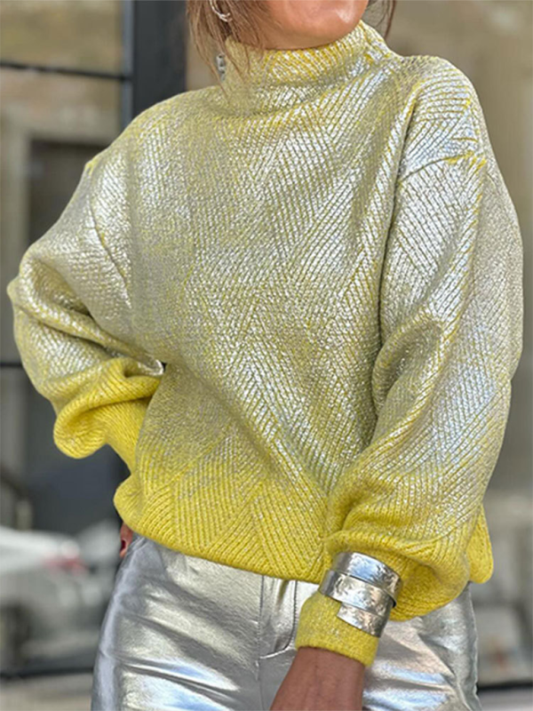 Loose Casual Silver Hot Stamping Sweater-[Adult]-[Female]-Yellow-S-2022 Online Blue Zone Planet