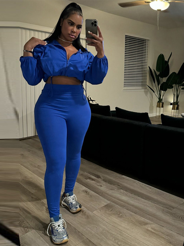 Crop Top High Waist Tight Drawstring Pants Suit-[Adult]-[Female]-2022 Online Blue Zone Planet