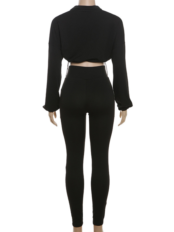 Crop Top High Waist Tight Drawstring Pants Suit-[Adult]-[Female]-2022 Online Blue Zone Planet