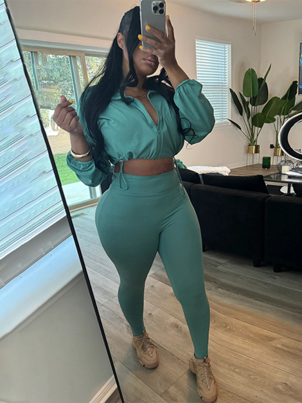 Zone Planet | Crop Top High Waist Tight Drawstring Pants Suit - Zone Planet | Crop Top High Waist Tight Drawstring Pants Suit -