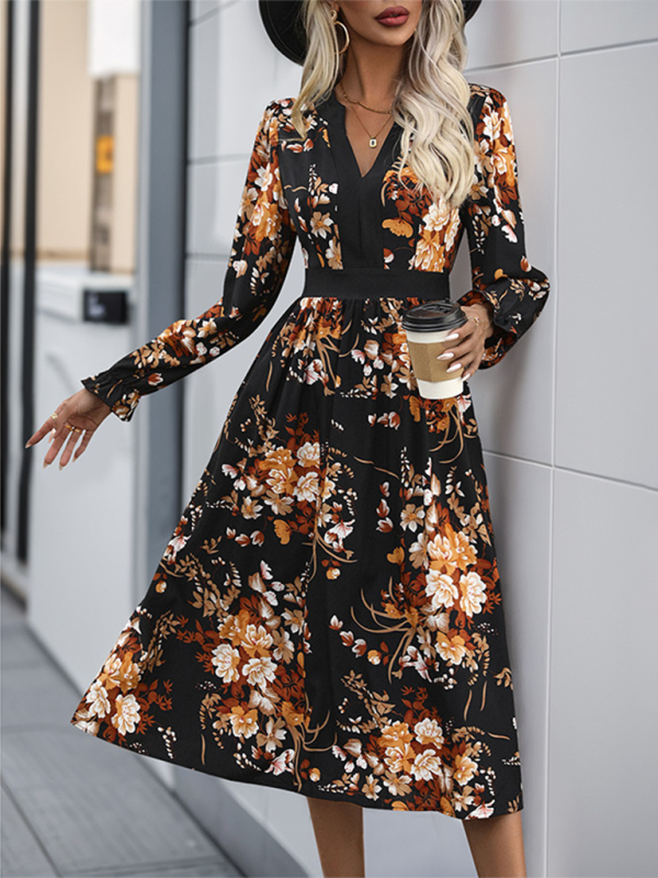 Fashion Printed Midi Fall Dress - Blue Zone Planet Black / S by Blue Zone Planet Fashion Printed Midi Fall Dress - Blue Zone Planet Black / S by Blue Zone Planet
