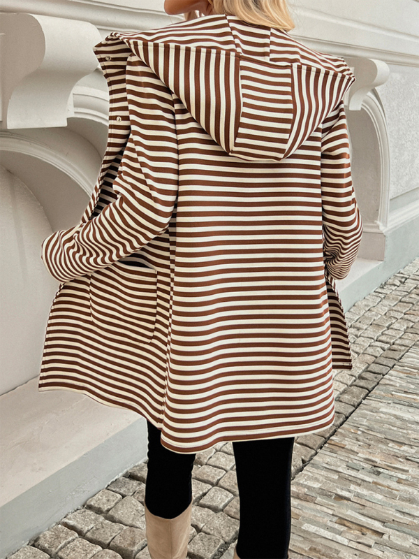 Blue Zone Planet | New Striped Cardigan Hooded Knit Long Sleeve Coat-TOPS / DRESSES-[Adult]-[Female]-2022 Online Blue Zone Planet