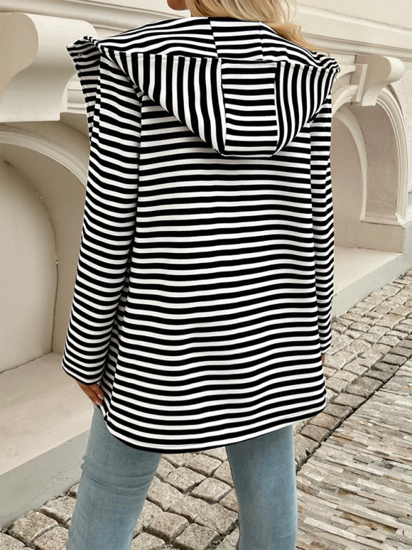 Blue Zone Planet | New Striped Cardigan Hooded Knit Long Sleeve Coat-TOPS / DRESSES-[Adult]-[Female]-2022 Online Blue Zone Planet