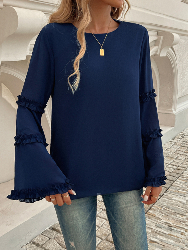 loose flared long-sleeved top-[Adult]-[Female]-Champlain color-S-2022 Online Blue Zone Planet