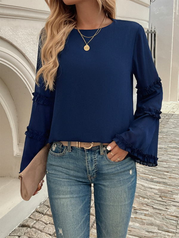 loose flared long-sleeved top-[Adult]-[Female]-2022 Online Blue Zone Planet