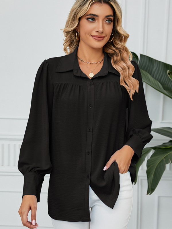 Blue Zone Planet | chiffon loose long-sleeved button-down shirt top-TOPS / DRESSES-[Adult]-[Female]-2022 Online Blue Zone Planet