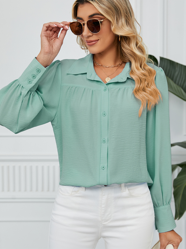 Blue Zone Planet | chiffon loose long-sleeved button-down shirt top-TOPS / DRESSES-[Adult]-[Female]-2022 Online Blue Zone Planet