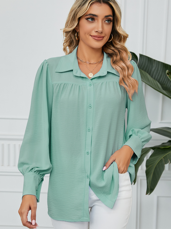 Blue Zone Planet | chiffon loose long-sleeved button-down shirt top-TOPS / DRESSES-[Adult]-[Female]-2022 Online Blue Zone Planet