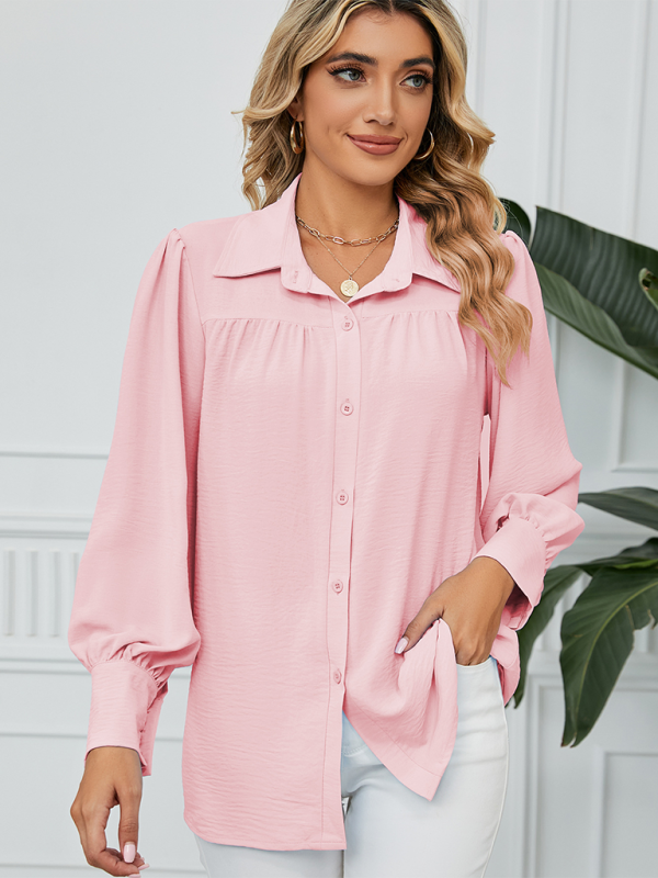 Blue Zone Planet | chiffon loose long-sleeved button-down shirt top-TOPS / DRESSES-[Adult]-[Female]-Pink-S-2022 Online Blue Zone Planet