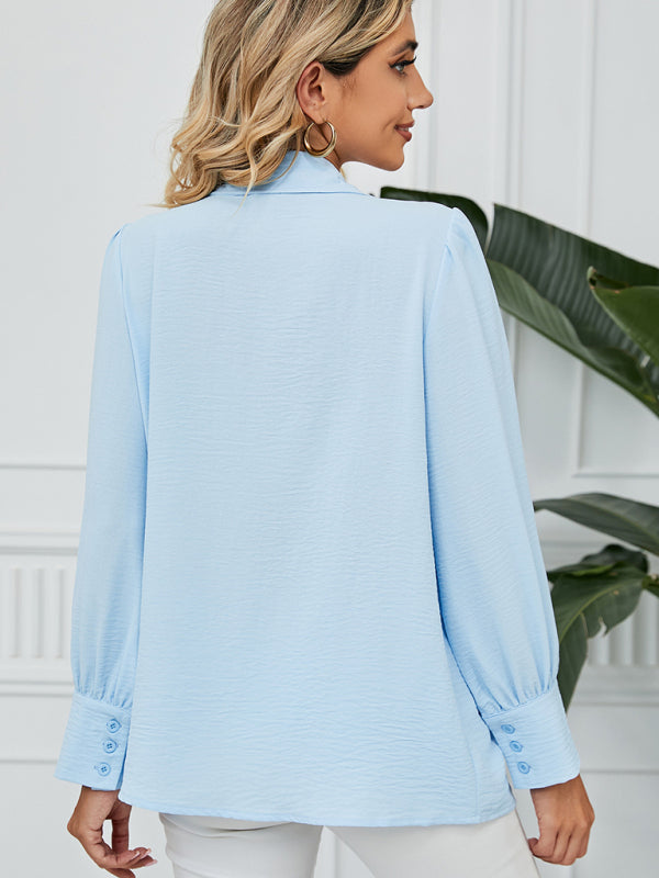 Blue Zone Planet | chiffon loose long-sleeved button-down shirt top-TOPS / DRESSES-[Adult]-[Female]-2022 Online Blue Zone Planet