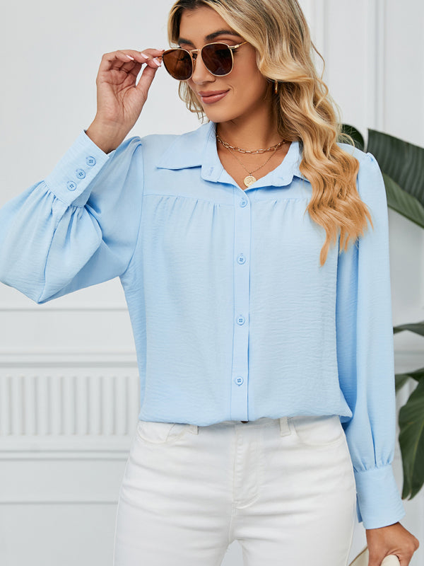 Blue Zone Planet | chiffon loose long-sleeved button-down shirt top-TOPS / DRESSES-[Adult]-[Female]-2022 Online Blue Zone Planet