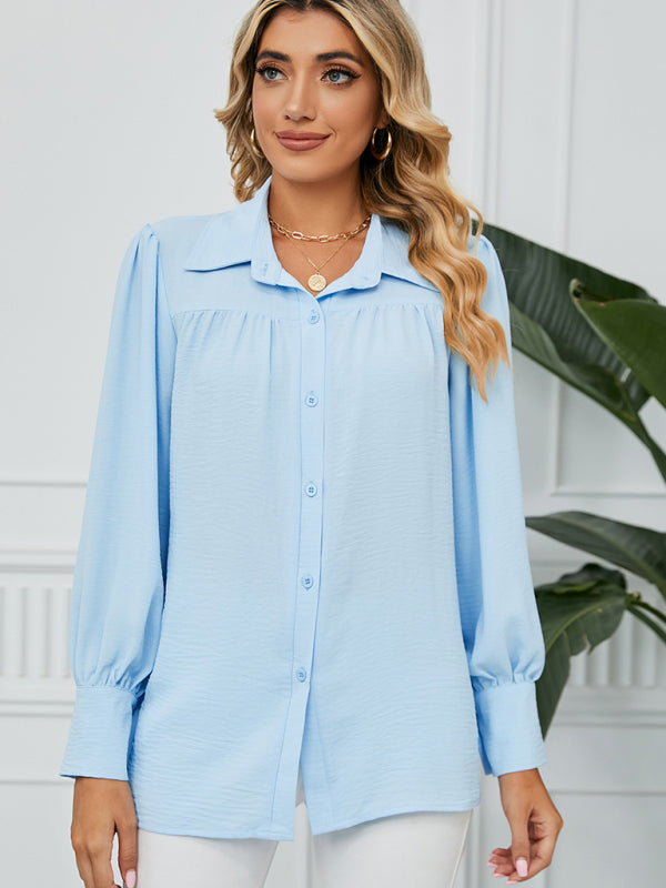 Blue Zone Planet | chiffon loose long-sleeved button-down shirt top-TOPS / DRESSES-[Adult]-[Female]-2022 Online Blue Zone Planet