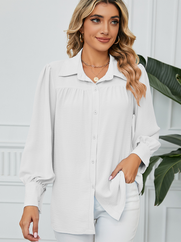 Blue Zone Planet | chiffon loose long-sleeved button-down shirt top-TOPS / DRESSES-[Adult]-[Female]-White-S-2022 Online Blue Zone Planet