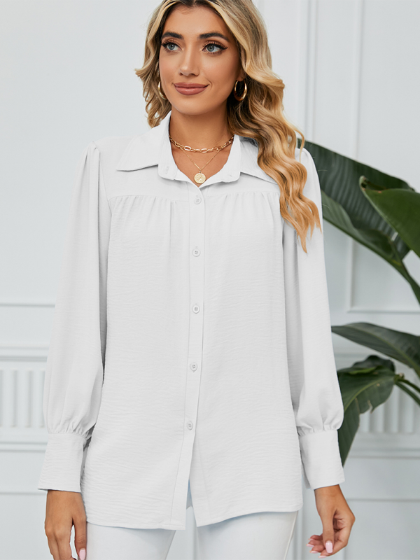 Blue Zone Planet | chiffon loose long-sleeved button-down shirt top-TOPS / DRESSES-[Adult]-[Female]-2022 Online Blue Zone Planet