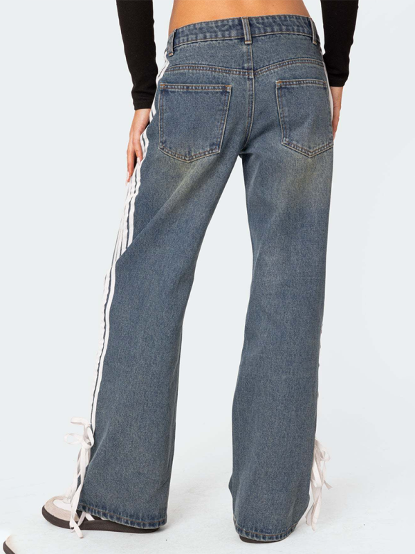 Blue Zone Planet | Fashion loose side drawstring wide-leg jeans-TOPS / DRESSES-[Adult]-[Female]-2022 Online Blue Zone Planet