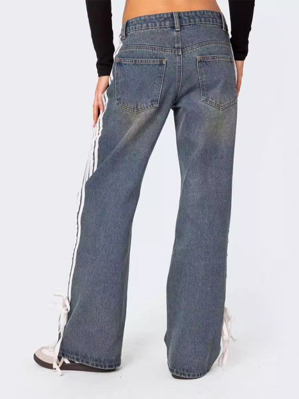 Blue Zone Planet | Fashion loose side drawstring wide-leg jeans-TOPS / DRESSES-[Adult]-[Female]-2022 Online Blue Zone Planet