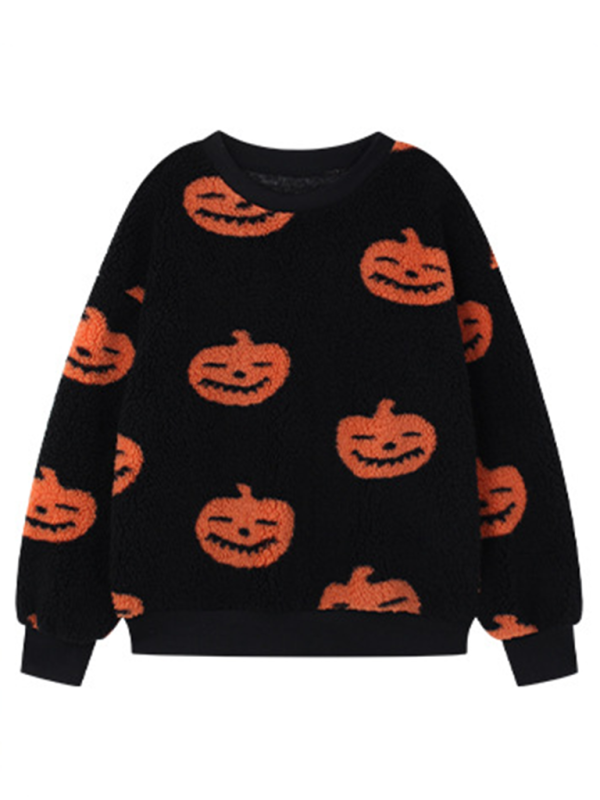 Blue Zone Planet | Fashion Loose Halloween Print Plush Loose Pullover Sweatshirt-TOPS / DRESSES-[Adult]-[Female]-2022 Online Blue Zone Planet