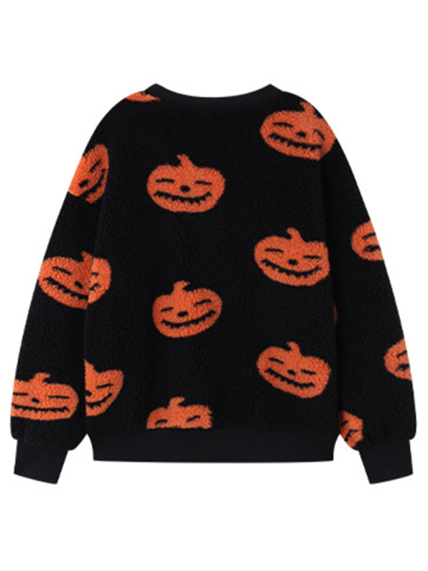 Blue Zone Planet | Fashion Loose Halloween Print Plush Loose Pullover Sweatshirt-TOPS / DRESSES-[Adult]-[Female]-2022 Online Blue Zone Planet