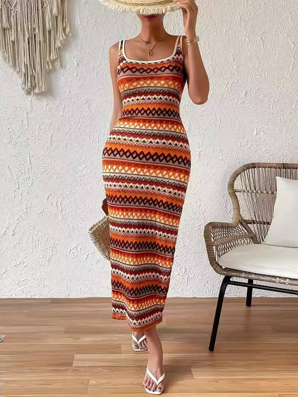 Blue Zone Planet | Julia's Striped Sleeveless Square Neck Maxi Dress-TOPS / DRESSES-[Adult]-[Female]-2022 Online Blue Zone Planet