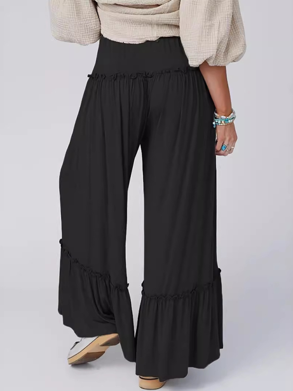 Blue Zone Planet | solid color high waist pants drawstring wide leg trousers-TOPS / DRESSES-[Adult]-[Female]-2022 Online Blue Zone Planet