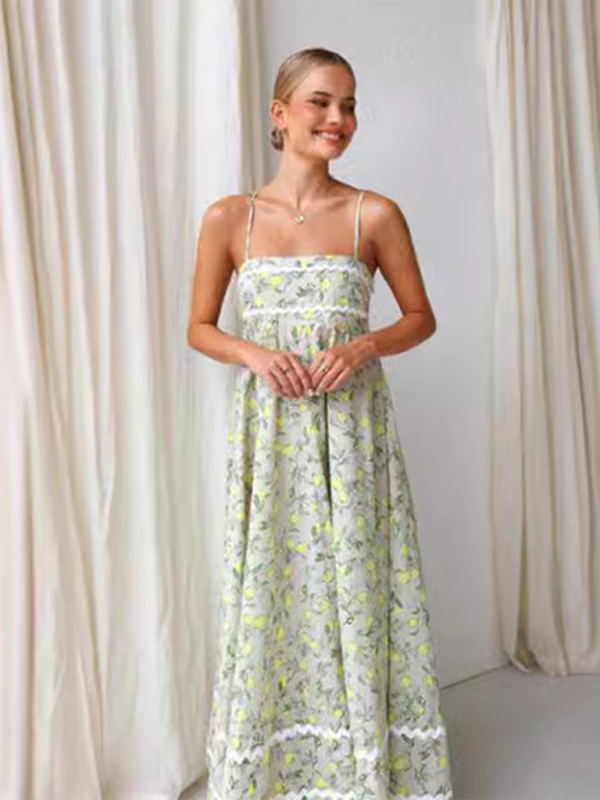 Blue Zone Planet | Anna's Spliced Tube Top Strappy Floral Maxi Dress-TOPS / DRESSES-[Adult]-[Female]-Green-S-2022 Online Blue Zone Planet