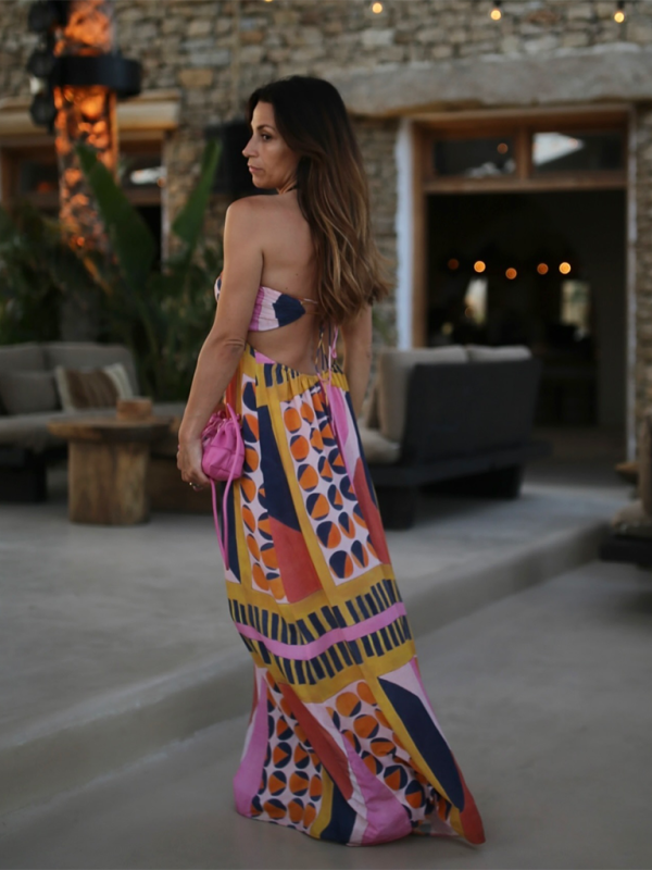 Blue Zone Planet | Holiday Style Halter Neck Printed Tube Top Long Dress-TOPS / DRESSES-[Adult]-[Female]-Pink-S-2022 Online Blue Zone Planet