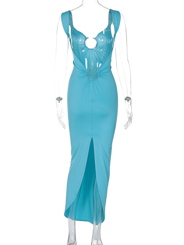 Blue Zone Planet | Sexy V-neck backless slit slim dress-TOPS / DRESSES-[Adult]-[Female]-2022 Online Blue Zone Planet