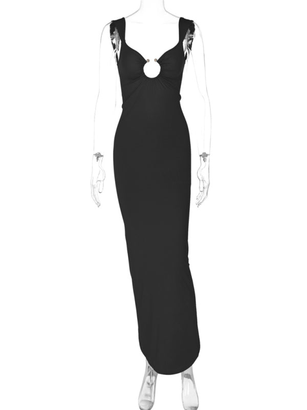 Blue Zone Planet | Sexy V-neck backless slit slim dress-TOPS / DRESSES-[Adult]-[Female]-2022 Online Blue Zone Planet
