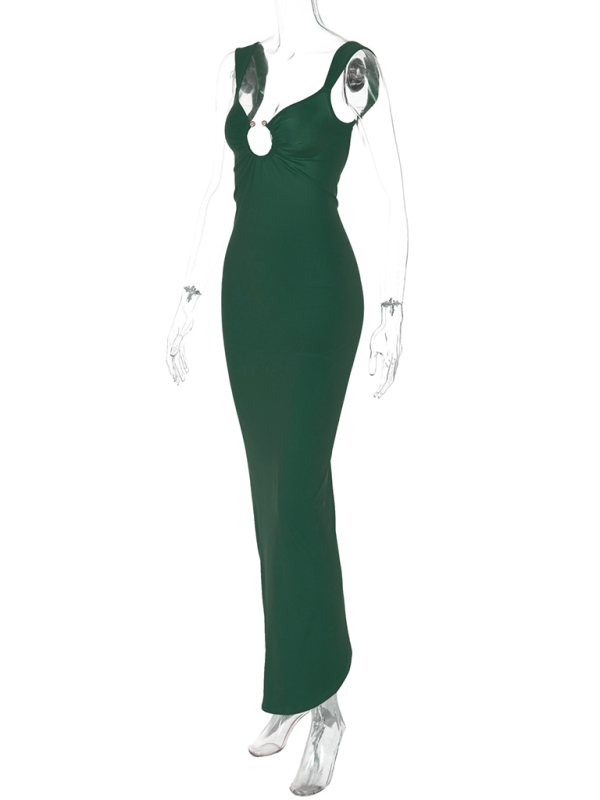 Blue Zone Planet | Sexy V-neck backless slit slim dress-TOPS / DRESSES-[Adult]-[Female]-2022 Online Blue Zone Planet