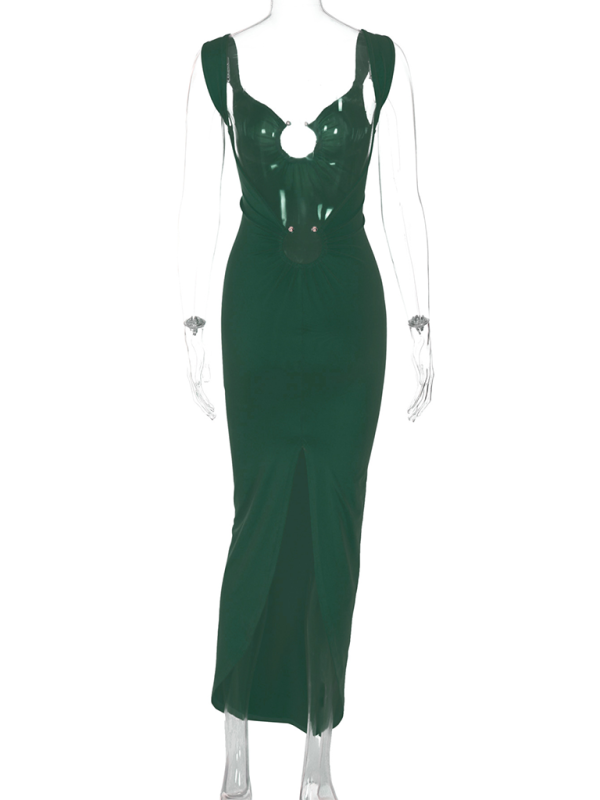 Blue Zone Planet | Sexy V-neck backless slit slim dress-TOPS / DRESSES-[Adult]-[Female]-2022 Online Blue Zone Planet