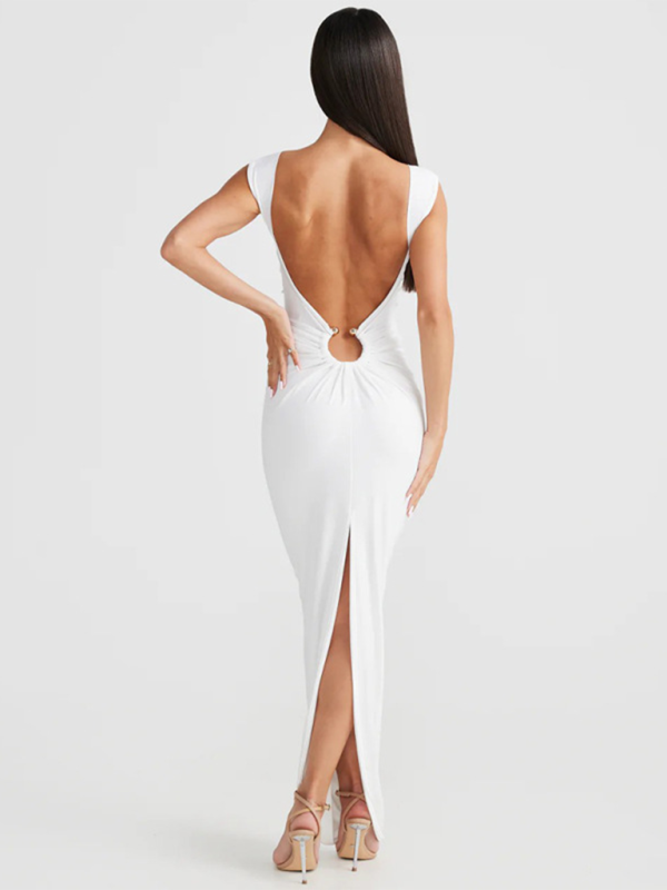 Blue Zone Planet | Sexy V-neck backless slit slim dress-TOPS / DRESSES-[Adult]-[Female]-2022 Online Blue Zone Planet