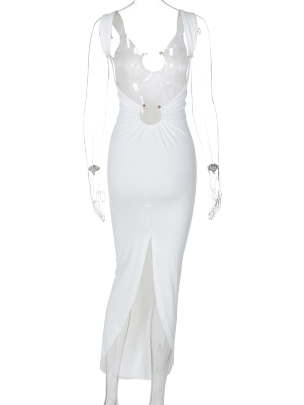 Blue Zone Planet | Sexy V-neck backless slit slim dress-TOPS / DRESSES-[Adult]-[Female]-2022 Online Blue Zone Planet