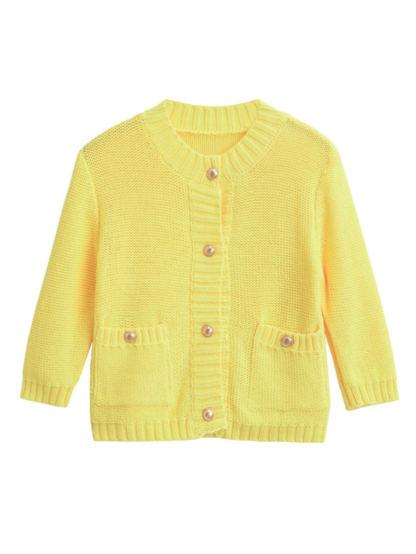 Blue Zone Planet | loose round neck long sleeve single breasted knitted cardigan-TOPS / DRESSES-[Adult]-[Female]-Yellow-XS-2022 Online Blue Zone Planet