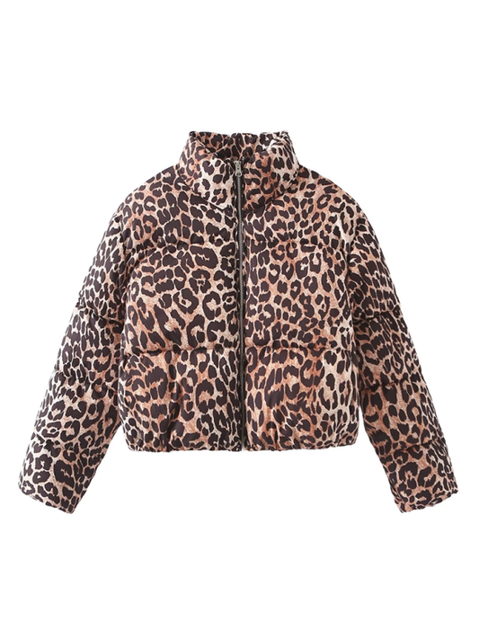 Blue Zone Planet | Leopard Print Stand Collar Jacket Cotton Outerwear-TOPS / DRESSES-[Adult]-[Female]-Leopard-XS-2022 Online Blue Zone Planet