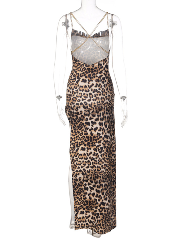 Blue Zone Planet | Leopard Print Slim Backless Chain Strap Midi Dress-TOPS / DRESSES-[Adult]-[Female]-2022 Online Blue Zone Planet