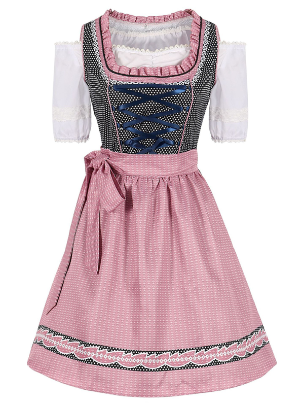 German Munich Oktoberfest pink plaid beer skirt cosplay stage performance costume-[Adult]-[Female]-Pink-S-2022 Online Blue Zone Planet