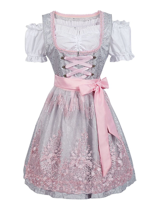 German Munich Oktoberfest gray and pink lace dress stage costume-[Adult]-[Female]-Grey-S-2022 Online Blue Zone Planet