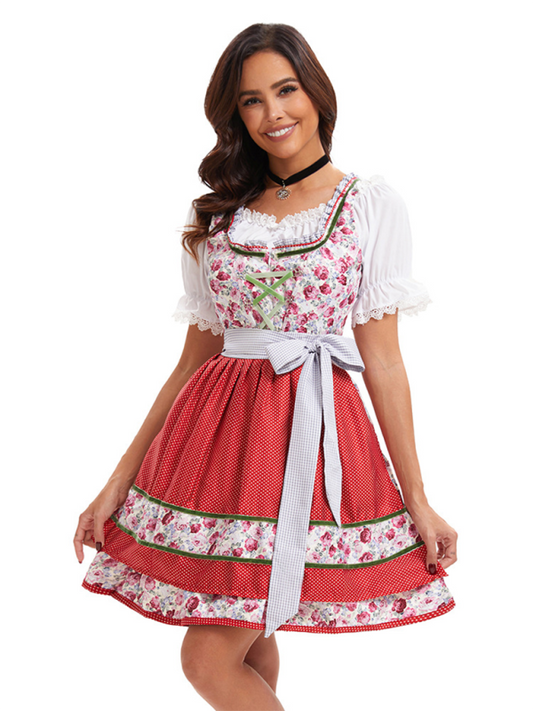 Halloween Bavarian maid uniform performance costume German Munich Oktoberfest stage performance costume-[Adult]-[Female]-Red-M-2022 Online Blue Zone Planet