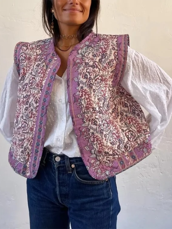 Vintage Print Quilted Cotton Vest-[Adult]-[Female]-2022 Online Blue Zone Planet