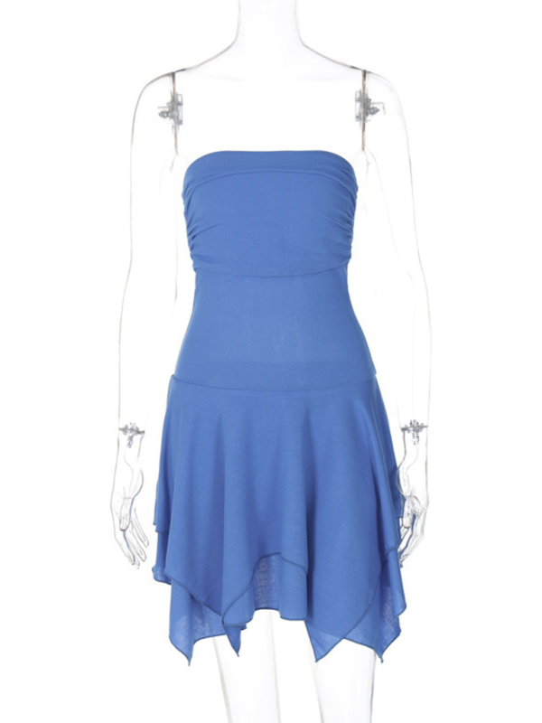 tube top solid color irregular dress-[Adult]-[Female]-2022 Online Blue Zone Planet