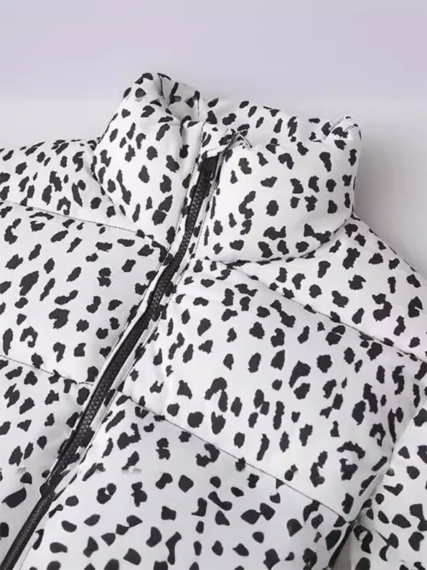 Fashionable animal print stand collar cotton jacket-[Adult]-[Female]-2022 Online Blue Zone Planet