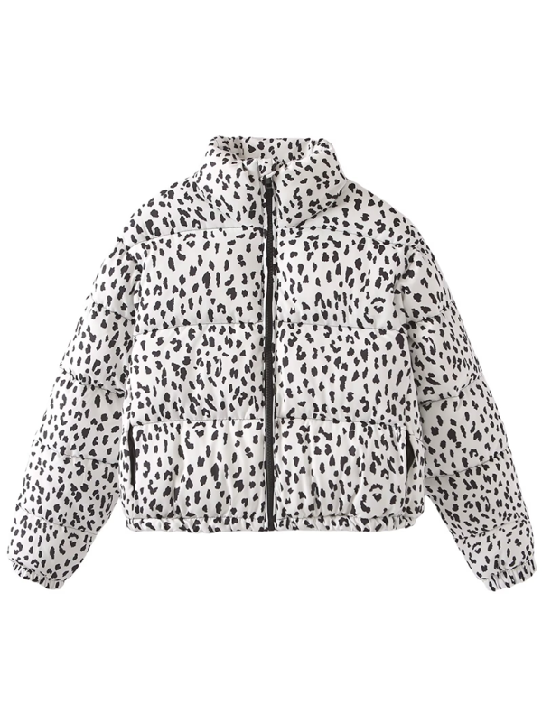 Fashionable animal print stand collar cotton jacket-[Adult]-[Female]-White-XS-2022 Online Blue Zone Planet