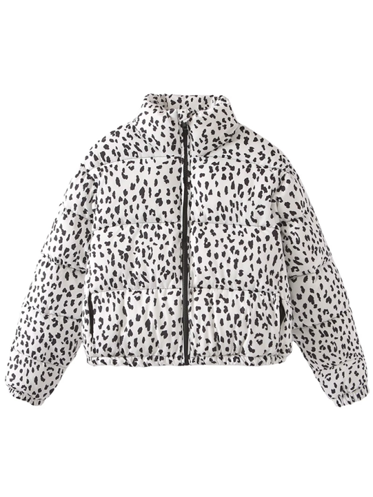 Fashionable animal print stand collar cotton jacket-[Adult]-[Female]-White-XS-2022 Online Blue Zone Planet