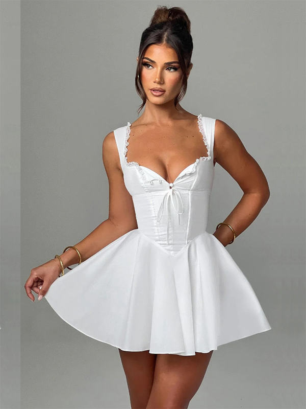 Melissa's Backless Sling Lace Mini Dress - Blue Planet