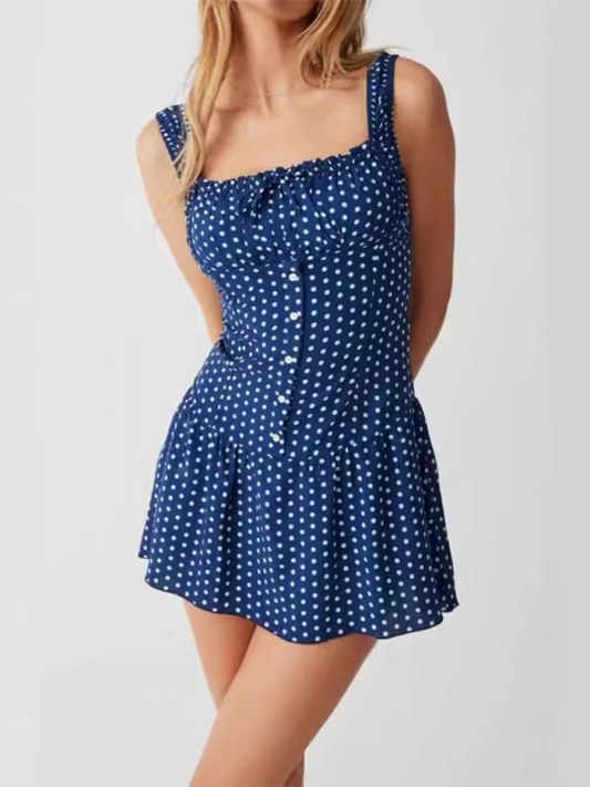 Polka dot print slip dress-[Adult]-[Female]-Purplish blue navy-S-2022 Online Blue Zone Planet