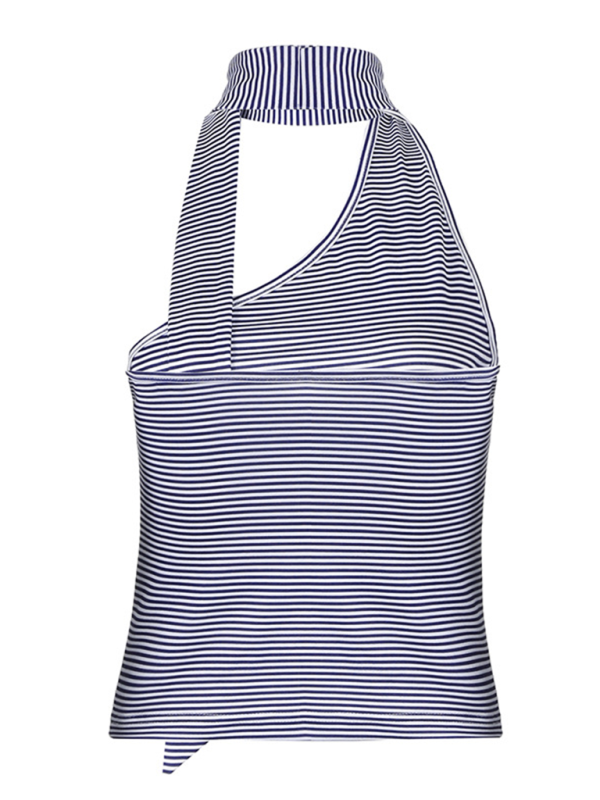 Slant collar irregular halter neck striped vest-[Adult]-[Female]-2022 Online Blue Zone Planet