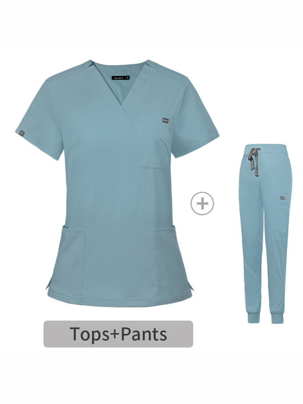 V-neck short-sleeved hospital nurse suit female operating room washing clothes-[Adult]-[Female]-2022 Online Blue Zone Planet