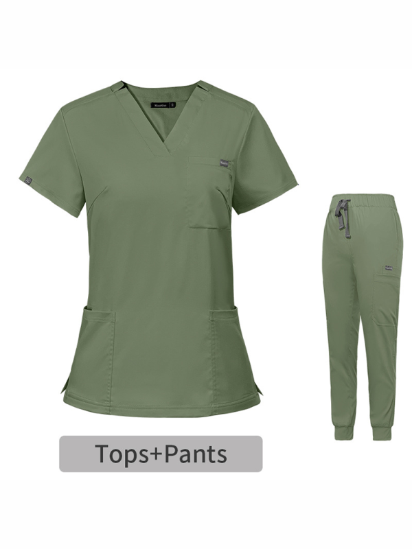 V-neck short-sleeved hospital nurse suit female operating room washing clothes-[Adult]-[Female]-Fruit green-XS-2022 Online Blue Zone Planet