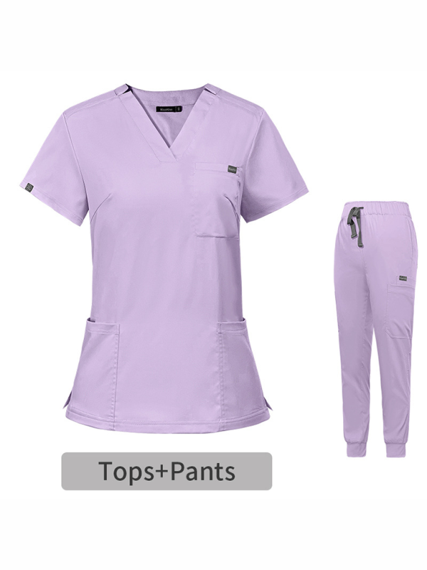 V-neck short-sleeved hospital nurse suit female operating room washing clothes-[Adult]-[Female]-Lavender-XS-2022 Online Blue Zone Planet