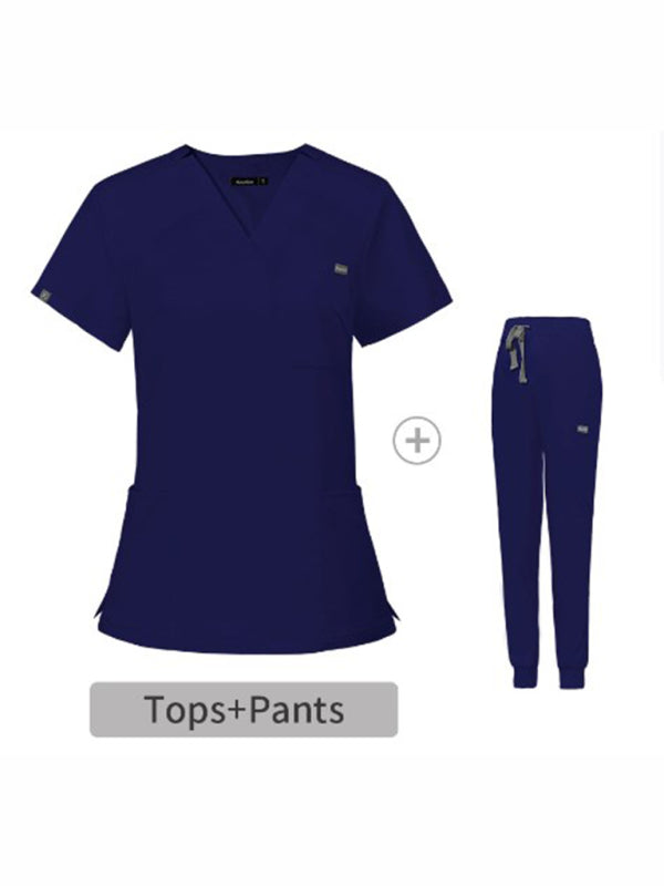 V-neck short-sleeved hospital nurse suit female operating room washing clothes-[Adult]-[Female]-Champlain color-XS-2022 Online Blue Zone Planet